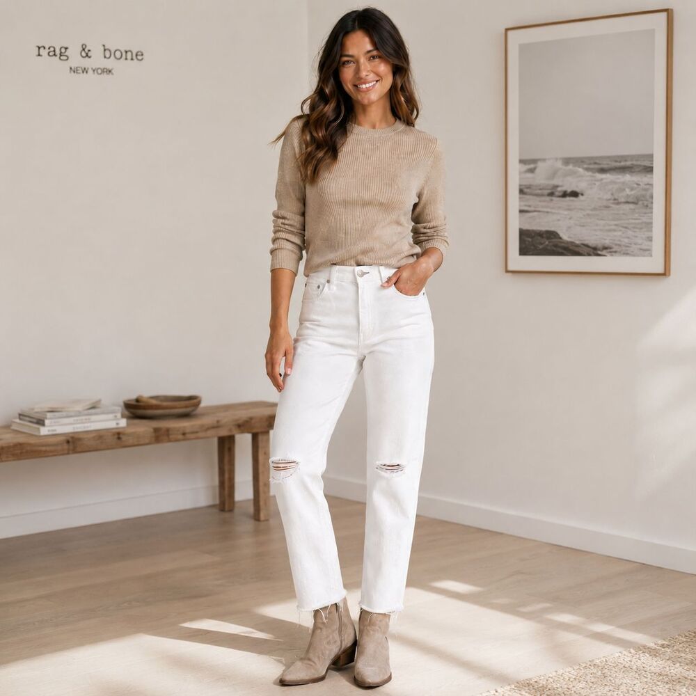 RAG & BONE Women Jeans 28 Dre Low-Rise Ankle Slim Boyfriend USA MADE W2592O337WH